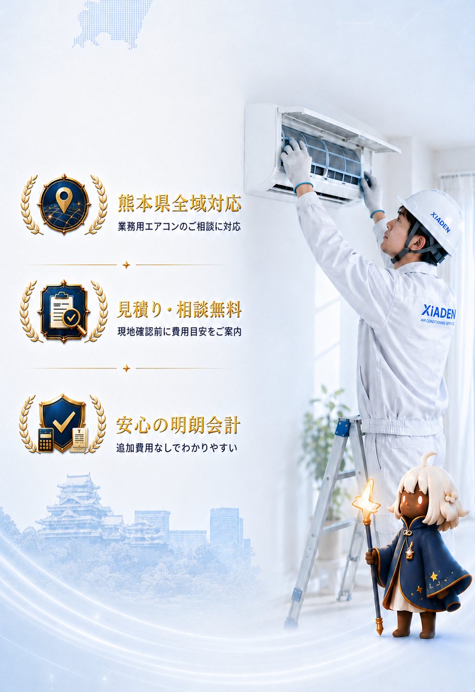 エアコンの点検・修理を行うXiADENのスタッフ