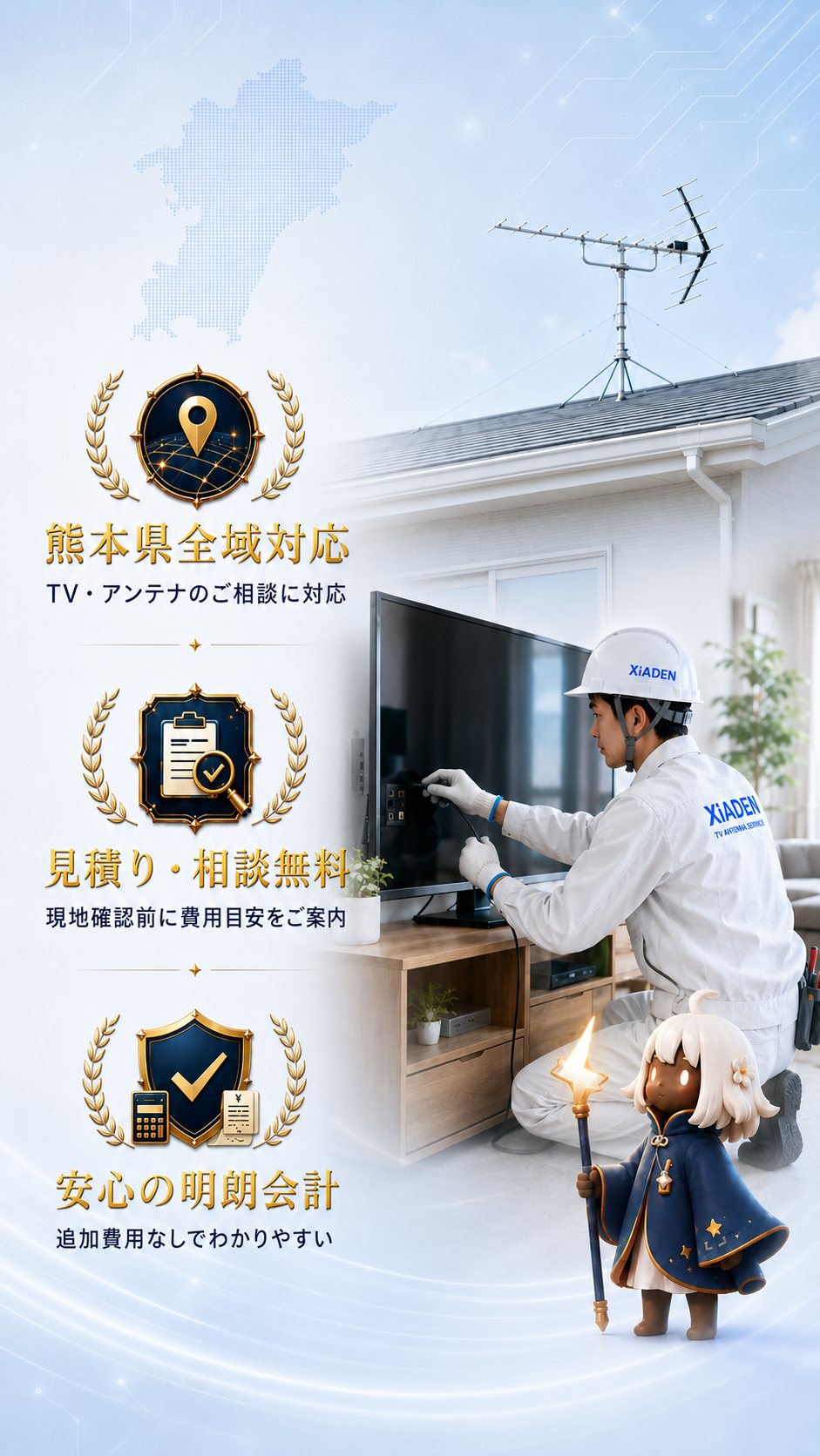 テレビ・アンテナの点検を行うXiADENのスタッフ