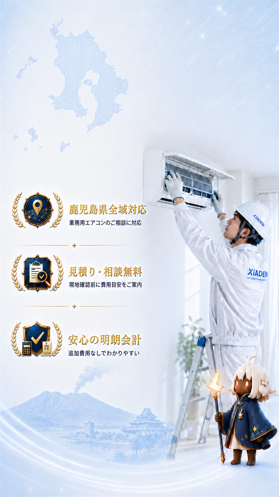エアコンの点検・修理を行うXiADENのスタッフ