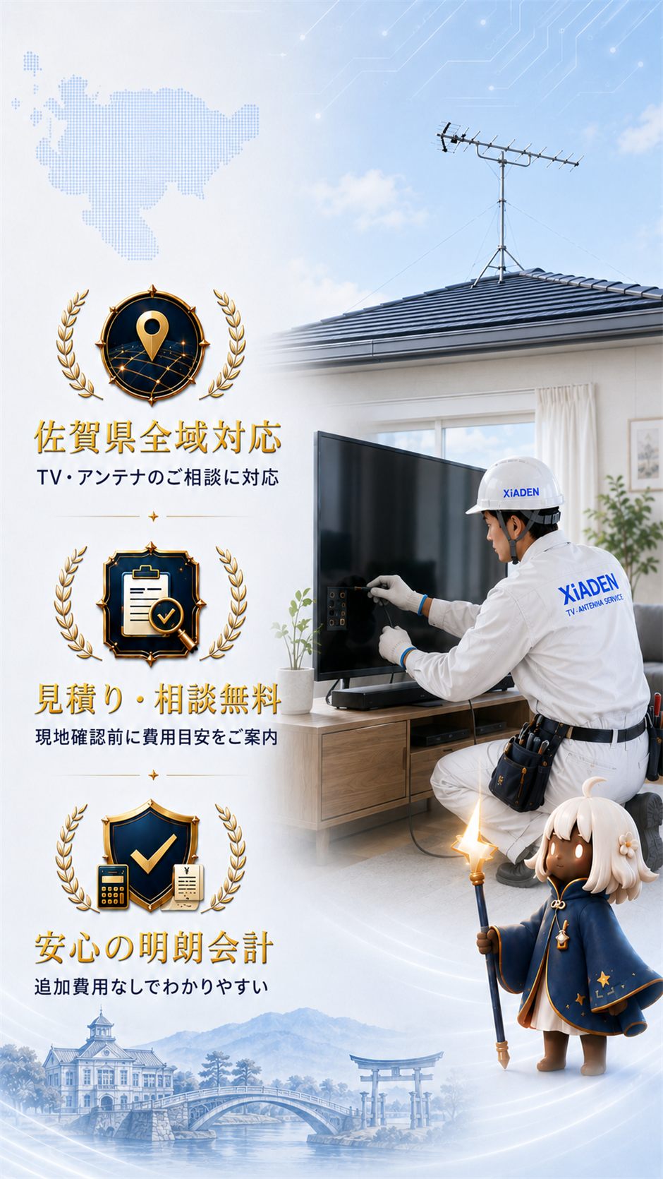 テレビ・アンテナの点検を行うXiADENのスタッフ